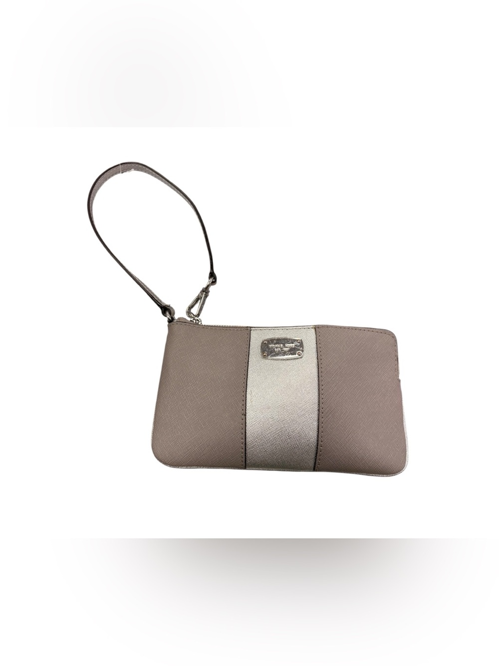 Michael Kors Taupe Wristlet with Silver Center Stripe